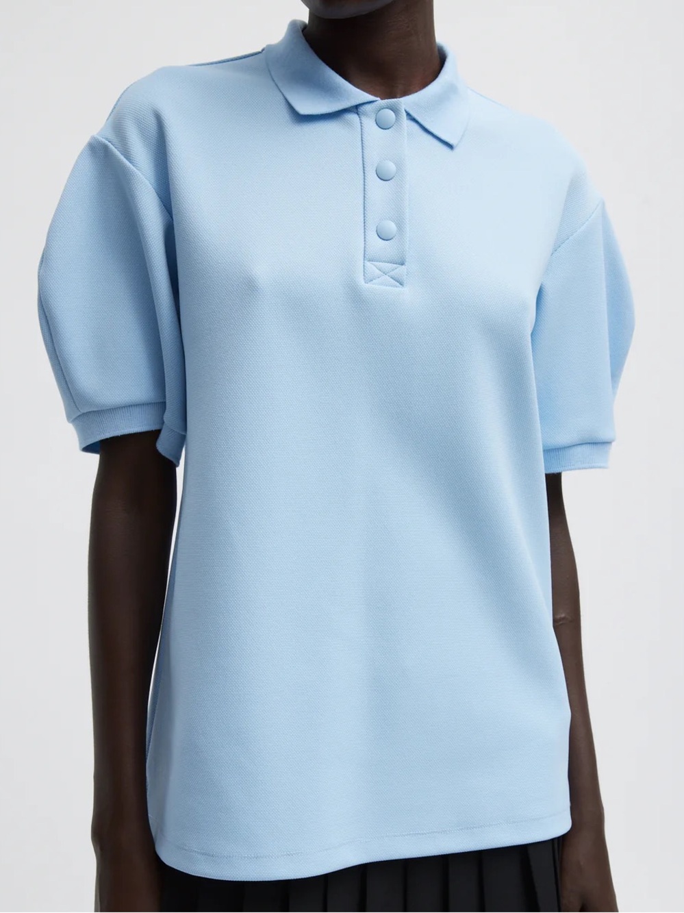NWT $448 Sz XS TIBI Light Blue Luxe Pique Polo Top Blouse